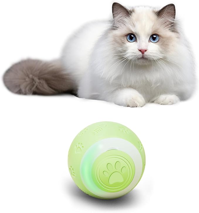 SEALON Electric Interactive Cat Toy Ball,Indoor Cat Play Ball, Suitable for Cats Over 6 Months for Exercise, Weight Loss, and Fun（Green）