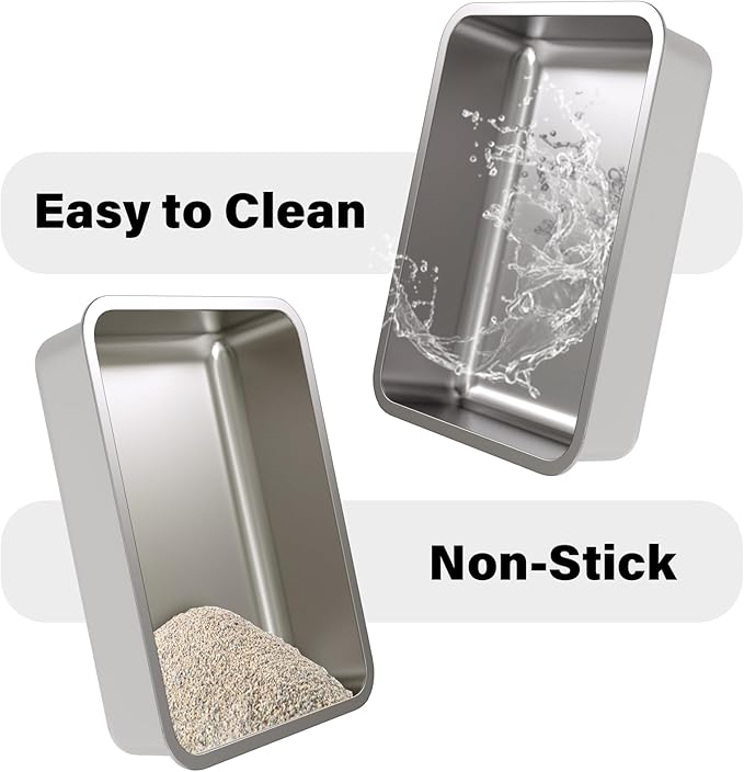Stainless Steel Litter Box 2 Pack- 17.7" L x 13.77" W x 4" H Metal Cat Litter Box,Non Stick, No Smell,Easy to Clean,Metal Litterbox for Kitten,Elderly Cats,Bunny