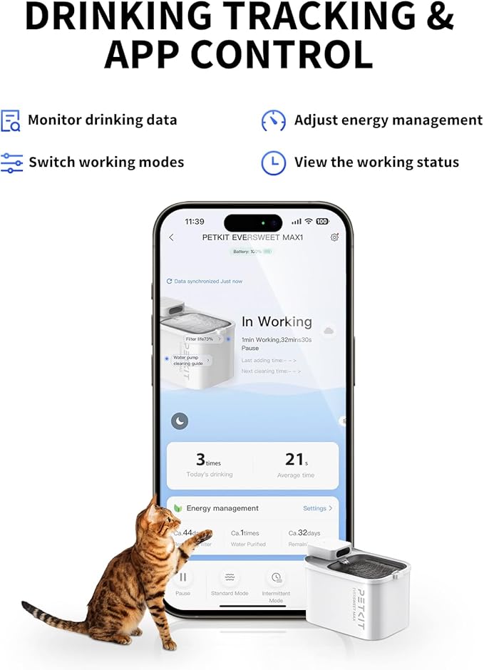 PETKIT EVERSWEET MAX Cordless Cat Water Fountain with Motion Sensor, 101 oz/3L Pet Fountain for Cats Dogs Inside, Automatic Cat Water Dispenser Battery Operated (White-Cordless, 3L)