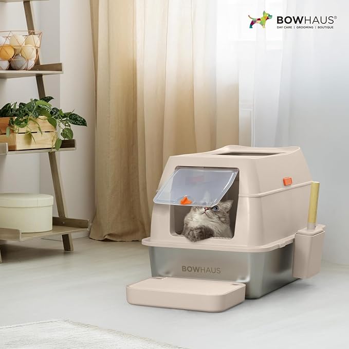 XL 3 in 1 Enclosed Extra Large Metal Litter Box w/Lid, Stainless Steel Cat Litter Box, Odorless Steel Litter Pan, Anti-Leakage & Easy Clean, High Sided Metal Litter Box w/Scoop, Green