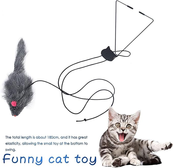 Cat Toy Rope Mouse Play Supplies, Hanging Retractable Cat Catching Mouse Toy, Funny Door Hanging Bouncing Mouse Retractable Plush Mice Cat Interactive Toy (Black)