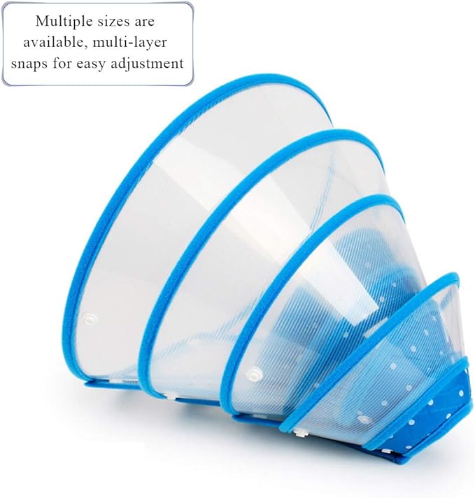 Pet Cone Recovery Dog Cone Adjustable Dog Collar Clear Padded Collar with Breathable Soft Edge, Plastic Puppy Cone Protect The Neck Surgery Recovery, Designed for Cats and Puppies (Large, Blue)