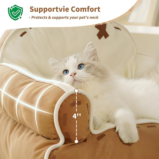 寵幸 Cat Couch Bed for Indoor Cats, Cute Couch for Pets, Shape Design Cat Sofa Bed with Bear Ear, Fluffy Pet Beds with Non-Slip Bottom, Up to 20 lbs, 25 inches