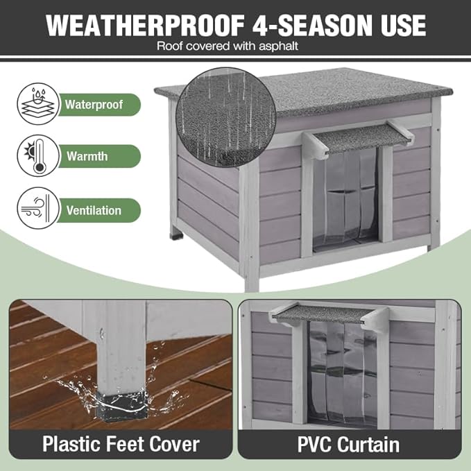 Outdoor Cat House, Heated Feral Cat Shelter with Insulated Liner, Waterproof Roof Cat House Outside for Winter