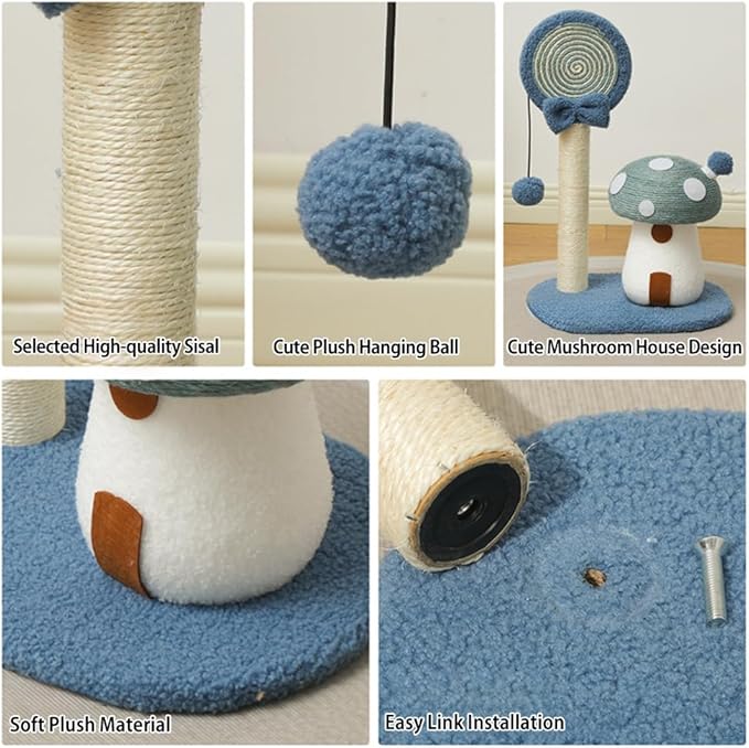 Mushroom Lollipop Cat Scratcher Furniture Mushroom Cat Tree Condo Cat Climbing Frame Sisal Rope Cat Tower for Indoor Cats (Red)