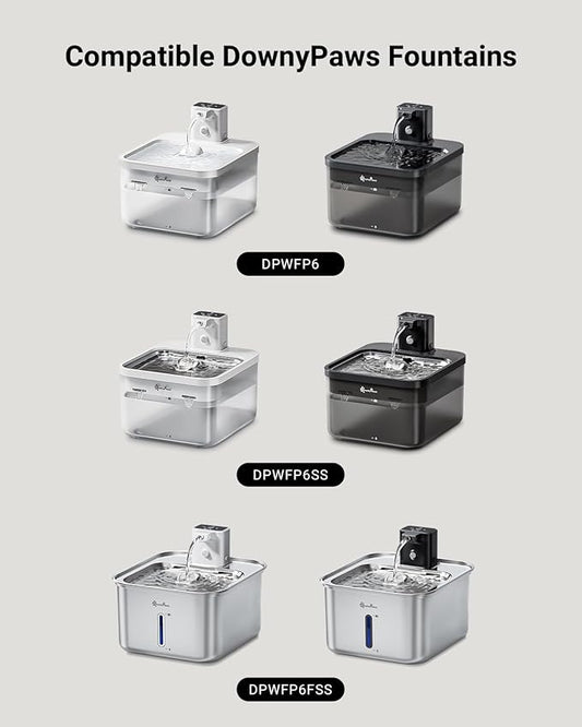 DownyPaws 6 Packs Replacement Filters for Battery Operated Cat Water Fountain Cordless Wireless DPWFP6, 3 Months Set of Replacement Filters