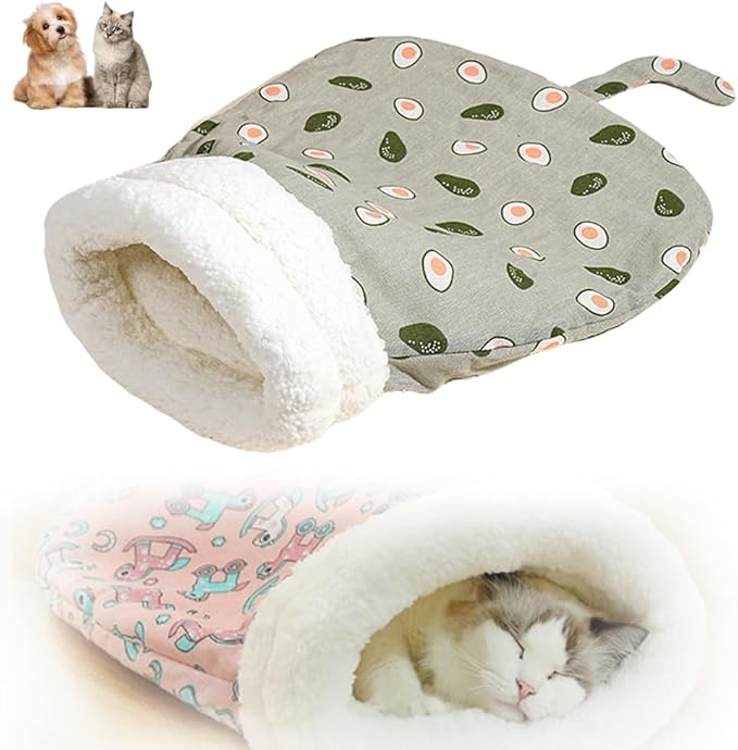 Pet Nest for Cats and Dogs, Soft Cat Dog Sleeping Bag, Warm Feline Bed, Portable Pets Nests, Soft Plush Winter Cat Cave Bed,Cat Dog Sleeping Bag for Indoor (Avocado, 18 * 22inch)