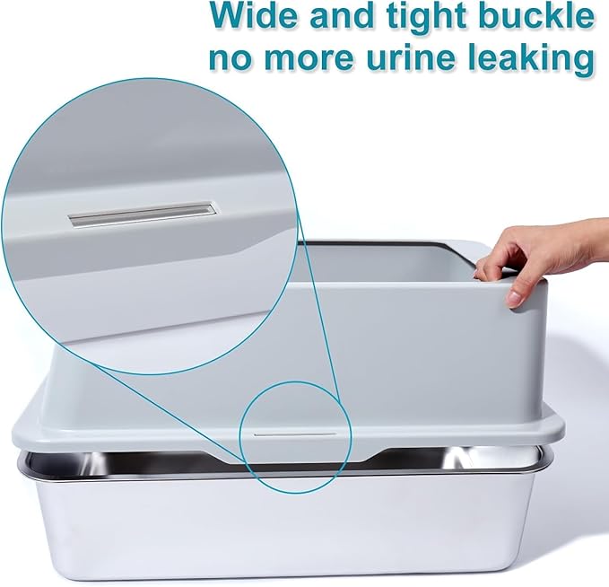 Stainless Steel Litter Box, XL Extra Large High Sided Metal Cat Litter Box with Lid and Scooper, Easy Clean, Non Stick & No Smell-24"x16"x12"