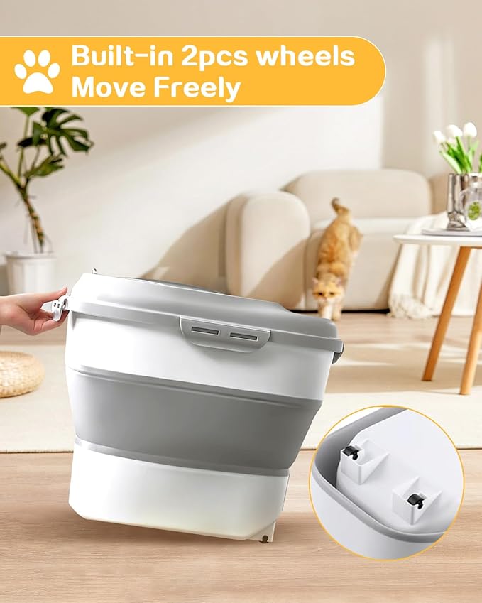 ANVS Dog Food Storage Container - Collapsible Dog Food Container with Airtight Lids, Scoop and 2.5L Small Pet Food Storage Container Dry Food For Dog, Cat and Other Pet Food (Grey, 30lbs)