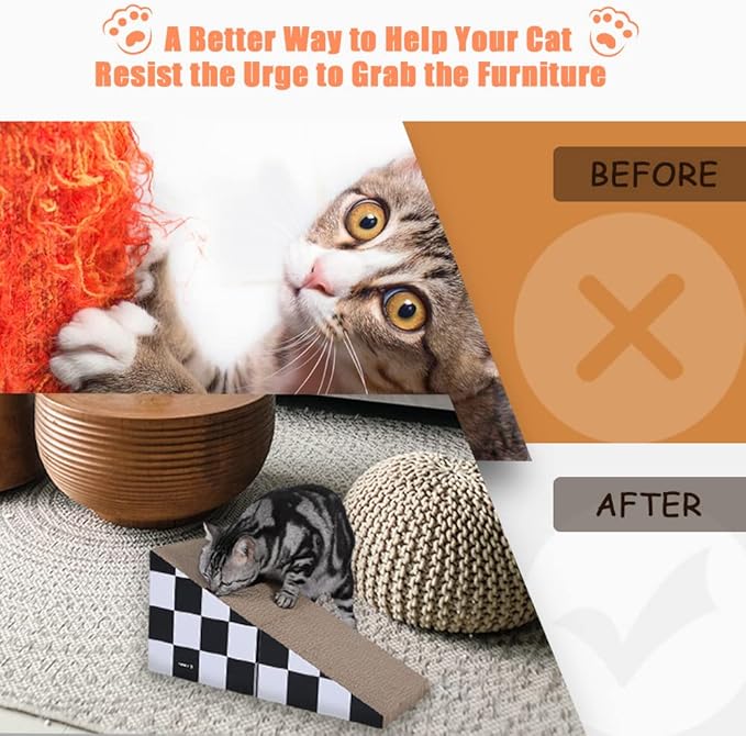 FluffyDream Cat Scratching Board with Ball, Triangle Cat Scratching Cardboard, Multiple Scratching Angles, 2-in-1 Scratching Lounge Bed, Recyclable and Durable, Furniture Protector, Black and White