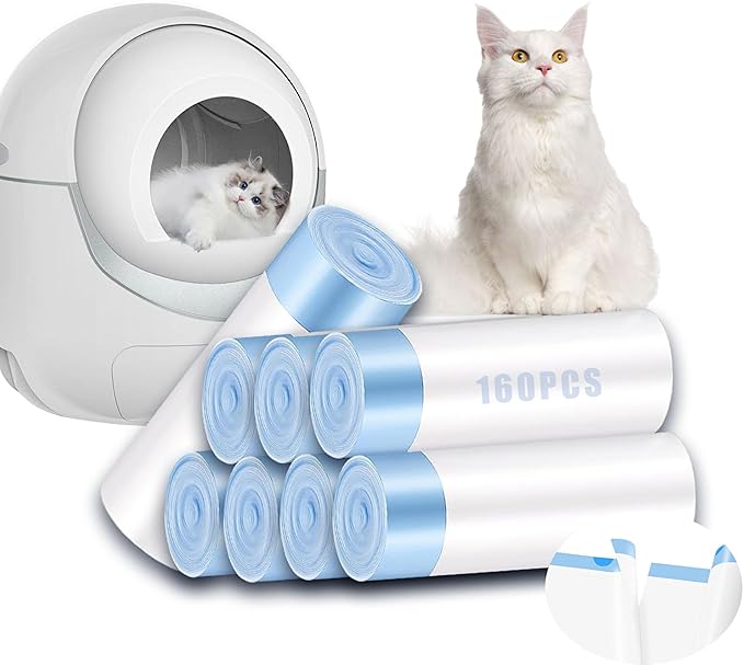 160 Pack Cat Litter Bags Compatible with Litter Robot 3 & 4 – Self Cleaning Automatic Litter Box, 25 x16 inch (10-12 Gallons)