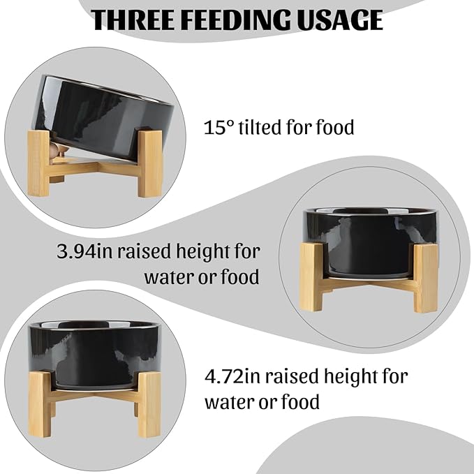 SPUNKYJUNKY 15° Slanted Ceramic Dog and Cat Bowl with Wooden Stand, Tilted Bulldog Food and Water Bowl No Slip Non-Spill for Cats Medium Dogs Big Face Pets 28.7 OZ (3.6 Cups, Starry Blue)