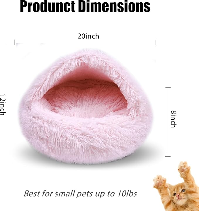 Cat Beds for Indoor Cats,Cat Cave for Puppy and Kitty,Calming Small Dog Bed for Small Dogs with Cover Cave,Cozy Warming Fluffy Washable Anti-Slip Pet Sleeping Bag(20 * 20inch,Light Pink)