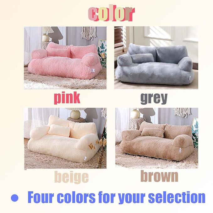 Plush Pet Sofa, Cat Couch Bed for Small Animal Multiple Color Options with Removable and Machine Washable for Indoor (Brown, Medium)