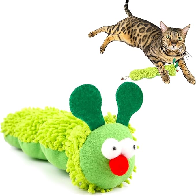 Big Green Caterpillar Cat Toys, Catnip Toy with Crinkle Gall Fruit for Interactive Cat, 3Pcs