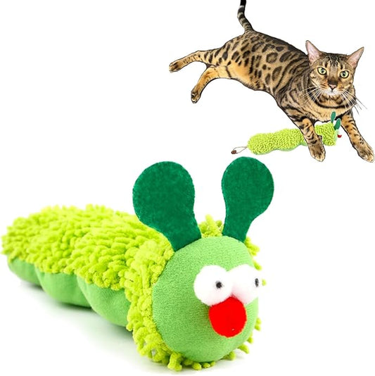 Big Green Caterpillar Cat Toys, Catnip Toy with Crinkle Gall Fruit for Interactive Cat, 2Pcs