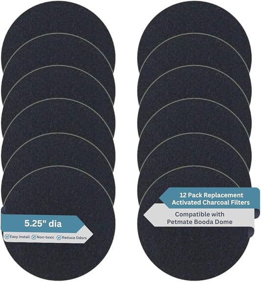 12-Pack Activated Carbon Litter Box Filters - Premium Pre Cut Cat Litter Filters Replacement - Compatible with PetMate Booda Dome Covered Box, Biodegradeable and Made in USA