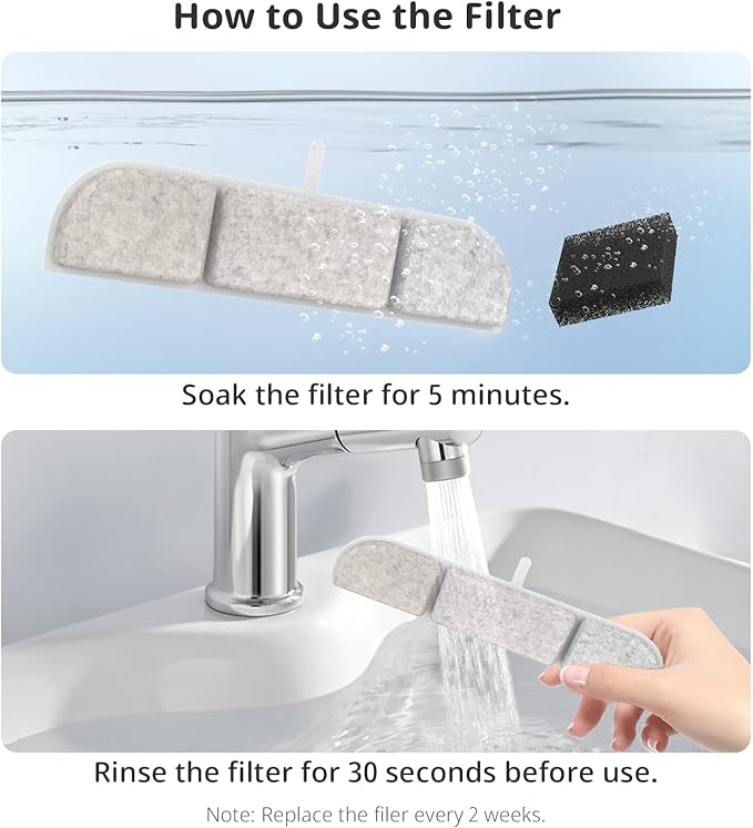 Cat Triple Filtration Fountain Filter Replacement - 6 Packs (6 Filters & 6 Sponges) for 84oz/2.5L Wireless Pet Water Fountain