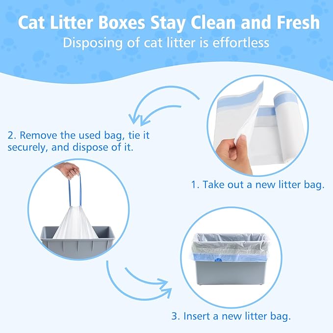 120 Count Self-Cleaning Cat Litter Box Liners for MW-SC01/MW-SC02/MW-LR01, Drawstring Heavy Duty Waste Bags, Leak-Proof Disposable Trash Bags - 18" x 12.6"
