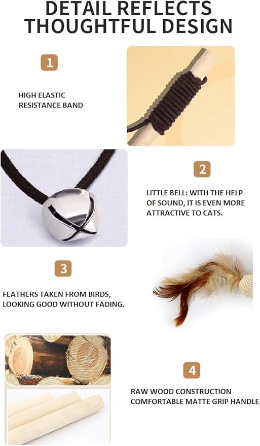 Cat Teaser Wand Toys with Feathers and Bells, Interactive Mouse and Bell Design,Interactive Toys 5-Piece Set for All Breed Sizes