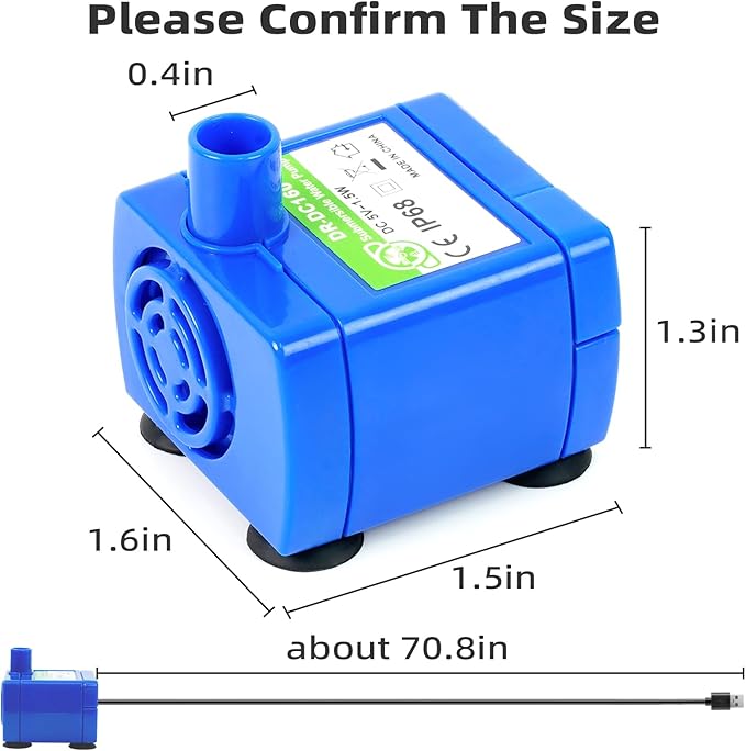Cat Water Fountain Pump, IP68 DR-DC 160 Submersible Water Pump for Stainless Steel, Ceramic Cat Water Fountain, Cat Water Fountain Flower, Ultra Quiet Pet Fountain Pump (No Led & with Brush)