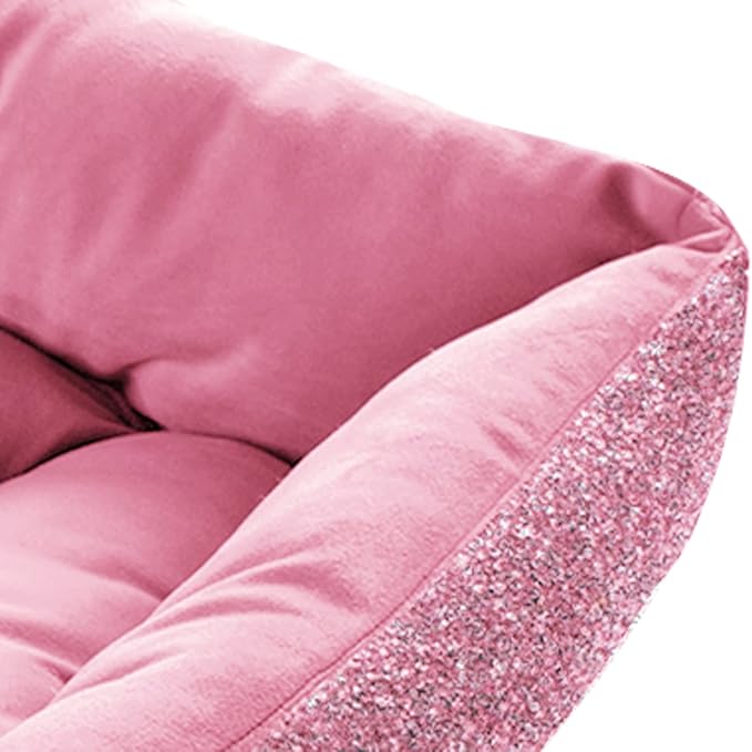 Pet Bed, Sparkling Rhinestones, Soft, Comfortable Velvet, for Lounging Dogs, Cats, Pets, Pink, Large, Sold Individually