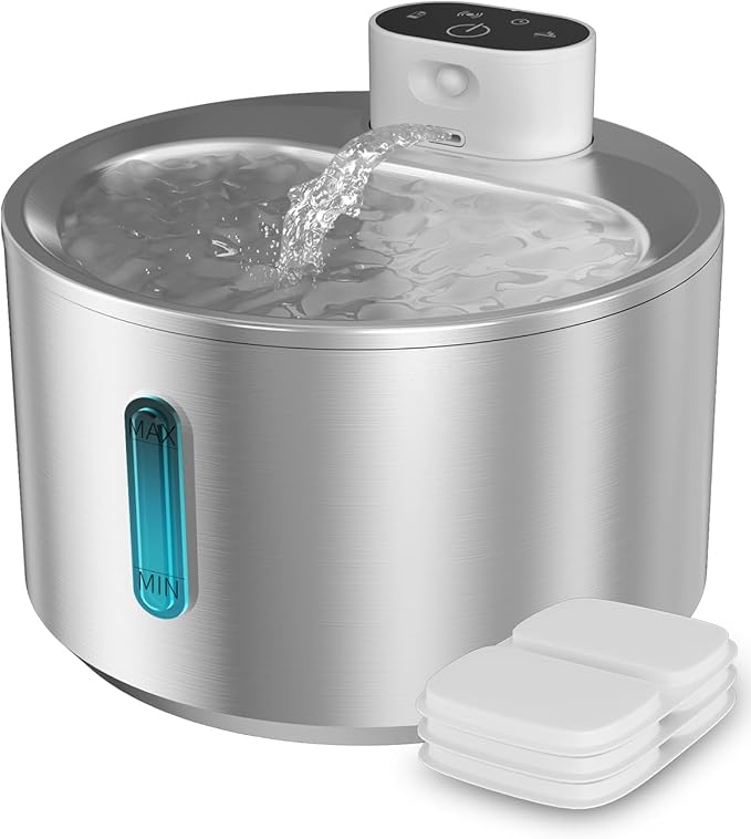 QANYI Wireless Cat Water Fountain Stainless Steel, 140oz/4L Cat Drinking Fountain Large Battery Operated with 3 Filters, Cordless Pet Water Fountain for Cats Dogs Indoor with Motion Sensor