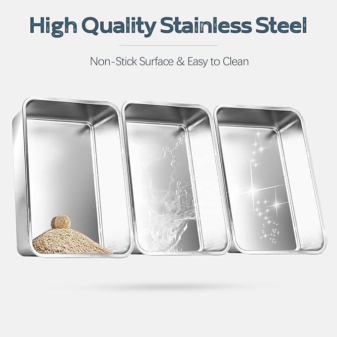 3 Pack Stainless Steel Litter Box, XL 22.9” x 15” x 10.3” High Sided Metal Cat Litter Tray with Scoop, Filter Pedal for Anti-Splash, Non-Sticky, Easy to Clean (Dark Grey&Light Grey&Black)