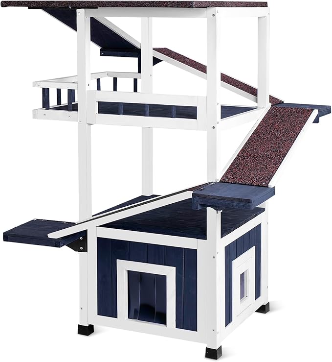 4 Tiers Cat House for Outdoor Cats, Outdoor Cat House Weatherproof 45.1" H Feral Cat Shelter Outside Enclosure Multi-Level Play Zones 2 Escape Doors, 2 Removable Floors for Multiple Cats