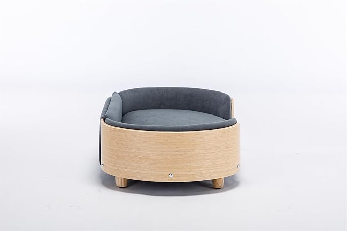 HomSof 30.7" Scandinavian Style Elevated Dog Bed Pet Sofa with Solid Wood Legs and Bent Wood Back,Velvet Cushion,Mid Size,Dark Grey