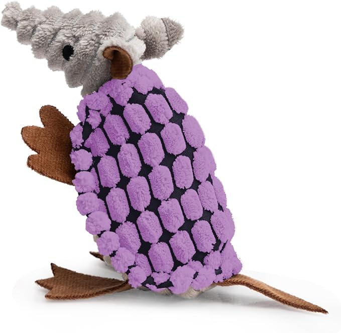 Hollypet Plush Dog Squeaky Toy Stuffed Armadillo Animal Pet Puppy Chew Toys with Clean Teeth for Small Medium Large All Breed Sizes Dogs, Purple, 6 in