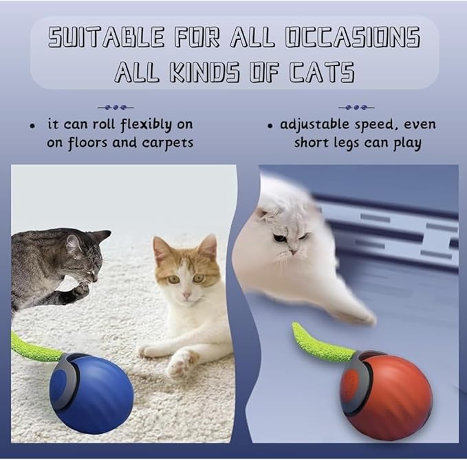 Speediest Tail 2.0 Cat Toy,Interactive CatToy,CatToys for Indoor Cats,Chewie Viral Cat Ball,Adjustable Sports Rolling Toy,Electric Rolling Ball Christmas Birthday Gift for Pets