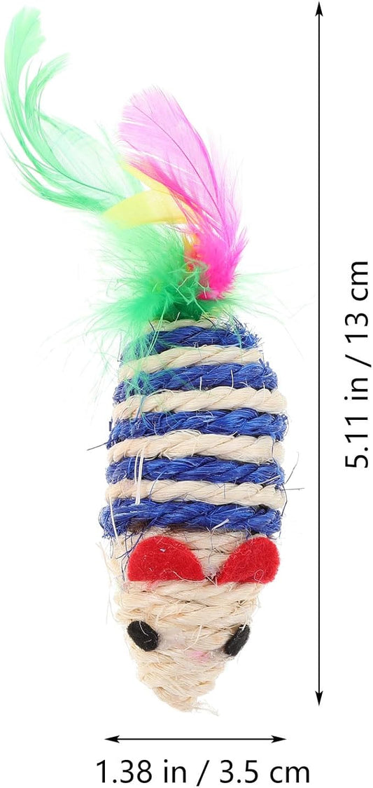 LUOZZY 4Pcs Cat Mouse Toys Adorable Sisal Mice Toys Kitten Chewing Toy Funny Indoor Animal Shape Props Pet Supplies - Blue+Pink 1.38x5.11in