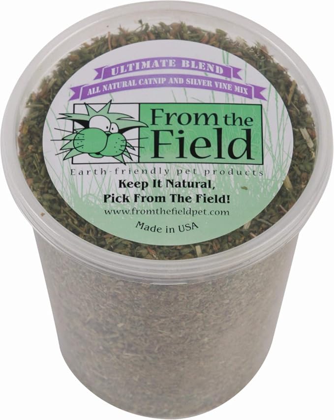 from The Field | Ultimate Blend Catnip & Silver Vine | Premium USA-Grown Catnip for Toys & Playtime | Fresh, Potent, Non-Toxic, Eco-Friendly | Safe for Kittens & Cats | Resealable 3.5 Oz Tub