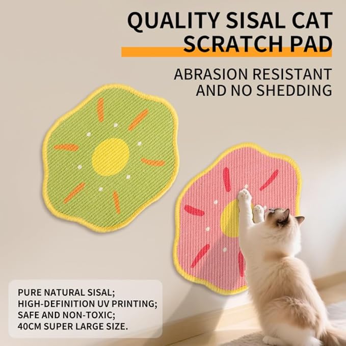 Sisal Cat Scratching Mat – Anti Scratch Furniture Protector for Walls, Couches, Cabinets, Doors & Carpet, 15.7x15.7 Inch, Shedding-Resistant Cat Scratcher with Hook and Loop Fastener (Light Green)