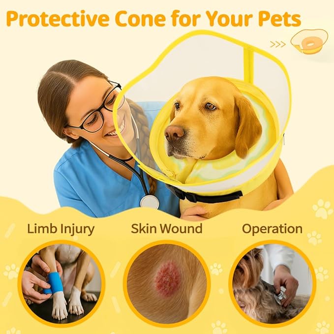 Soft Dog Cone Collar with Anti-Lick Shield, Inflatable Donut Cones Alternative After Surgery for Large/Medium/Small Dogs to Stop Licking, Elizabethan Neck Ecollars of Shame, Comfy Pillow E Recovery