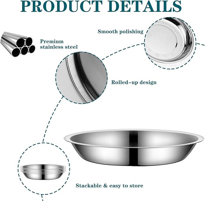 4Packs Cat-Bowls Cat Food Bowl - 6.1 Inch Stainless Steel Cats Feed Bowl for Indoor Cats Shallow and Wide Wet Food Plate Pet Feeding Whisker Fatigue Relief Pet Plate for Kitten Puppy Small Dog