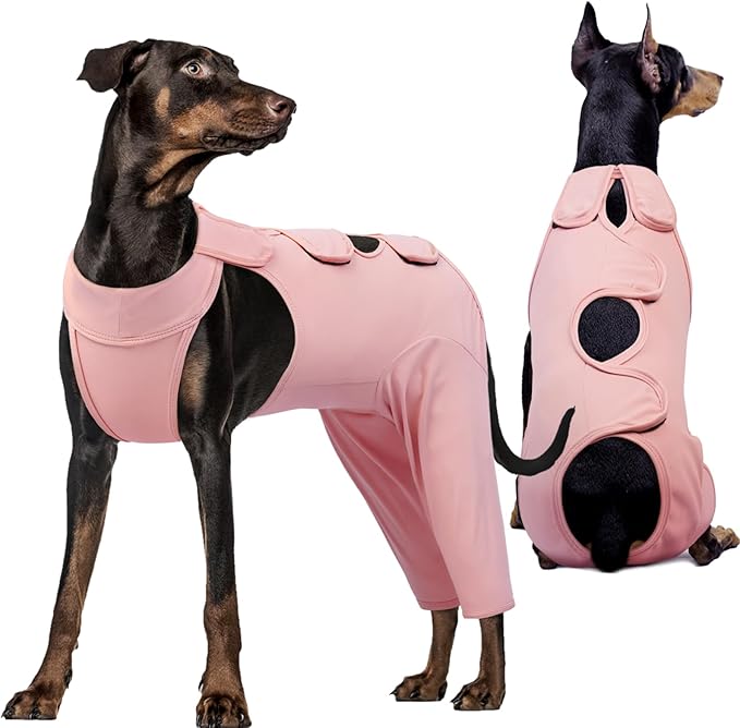 Kuoser Dog Recovery Suit for Back Legs, Thigh Wound Protective Sleeve for Dogs, Dog Recovery Sleeve for Female Male Dogs, Dog Onesie After Surgery Pet Surgical Suit for Spay Neuter, Pink L