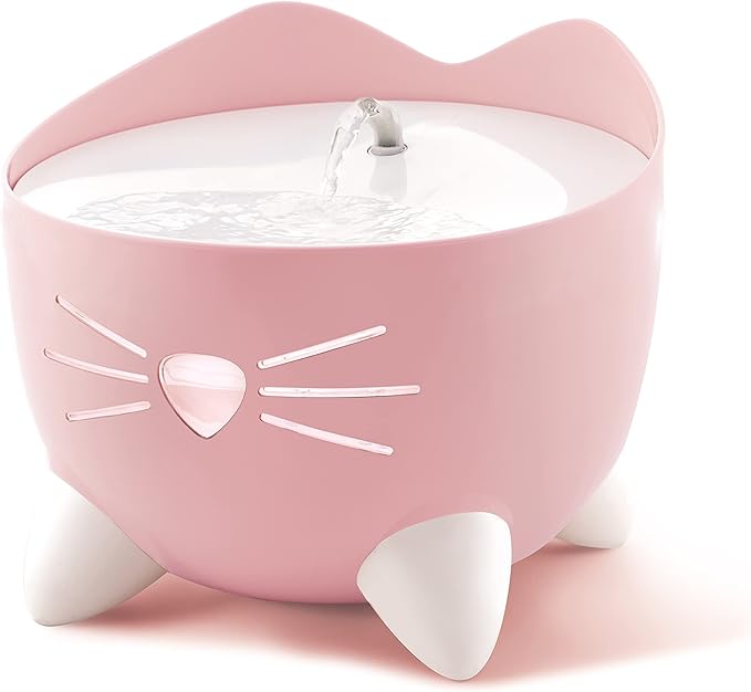 Catit PIXI Drinking Fountain – Cat Water Fountain with Triple Filter and Ergonomic Drinking Options, Pink
