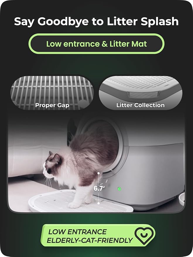 TYPro Self Cleaning Cat Litter Box Automatic Hands-Free Smart Robot self Cleaning Cat Litter Box for Multiple Cats with APP Control Safe with Litter Mat Waste Bags and Deodorizer