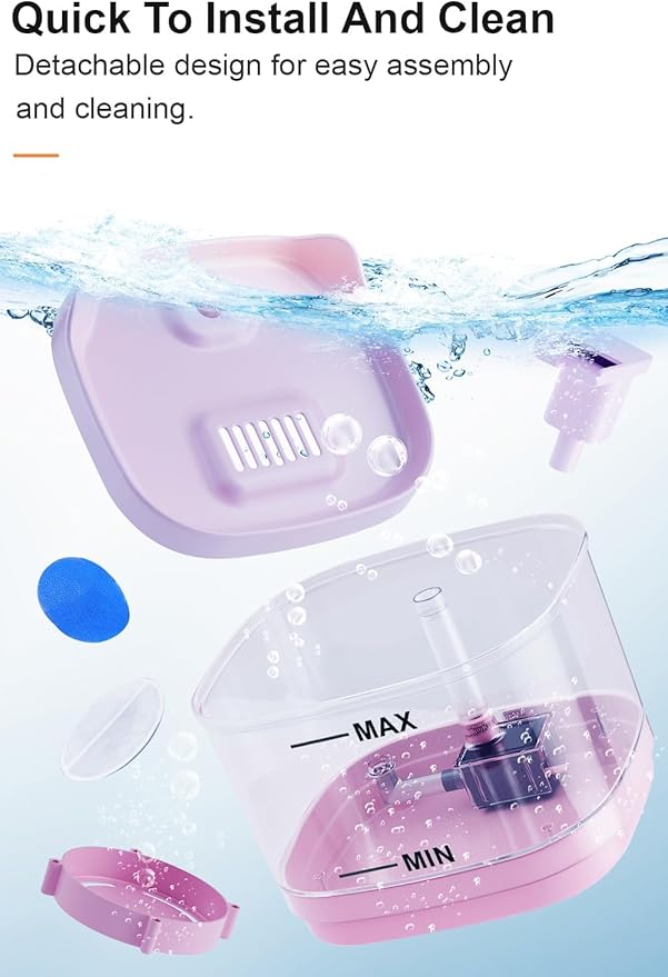 Cat Water Fountain - Quiet Pet Lndoor Water Bowl Dispenser 54oz/1.6L with Replacement Multi-Filtration(2 pcs Filters) Detachable Design Easy Cleaning - Fresh and Clean Water for Pets (Pink)