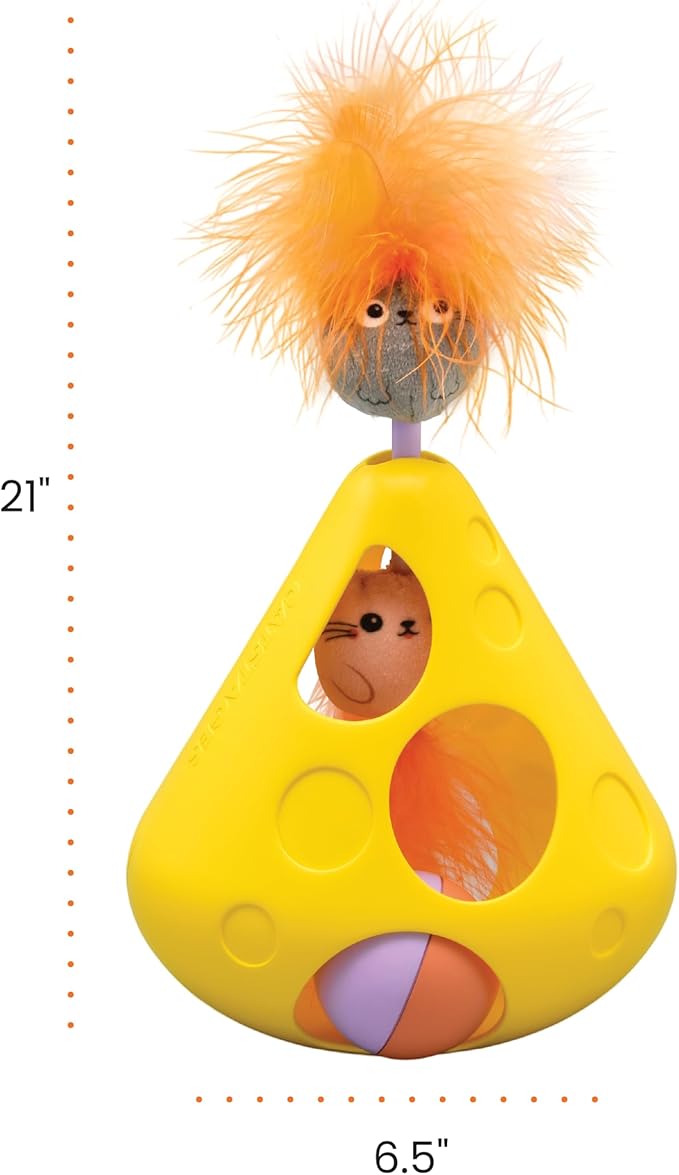 Catstages Mousin' Around Wobble Wedge, Plush Catnip Blend Cat Toy and Rolling Ball Inside, Yellow