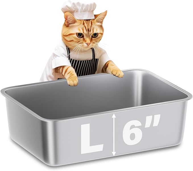 Stainless Steel Litter Box,19.7"x13.7"x6" Large Metal Litter Box for Kitty/Cat/Rabbits, Easy to Clean, Non Stick Litterbox No Smell for Adult Cats