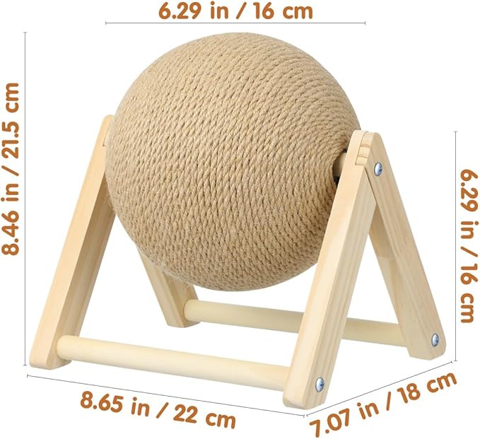Sisal Rope Cat Scratching Ball - Cats Scratching Toy Kitten Interactive Wood Scratcher Pet Supplies - Brown Pet Scratcher Board Toys for Indoor Outdoor Multi-Occasion Use, 8.7x7.1x6.3in