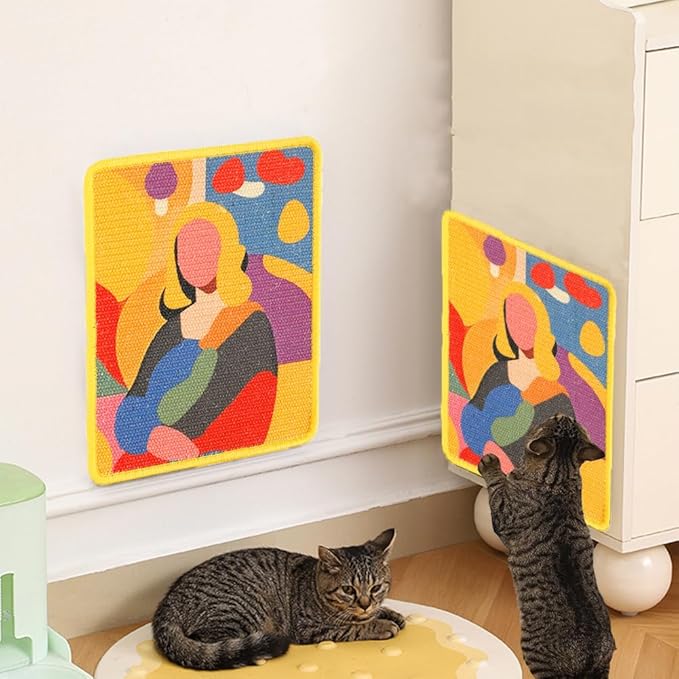 Sisal Cat Scratching Mat – Anti Scratch Furniture Protector for Walls, Couches, Cabinets, Doors & Carpet, 15x11.8 Inch, Shedding-Resistant Cat Scratcher with Hook and Loop Fastener (Mona Lisa)