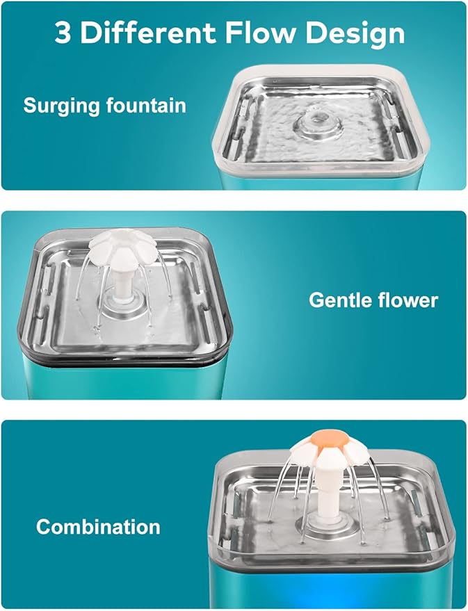 Cat Water Fountain Stainless Steel: Flower Cat Fountain for Drinking - Metal Water Fountain for Cats - Premium Pet Waterer Fountain 304 Stainless Steel - AONBOY Cats Drinking Fountain for Small Dogs