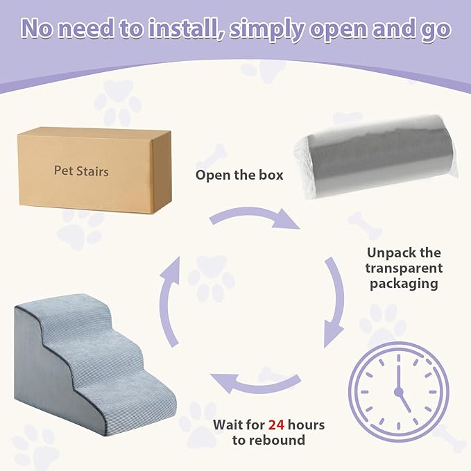 Dog Stairs for Small Dogs, 3-Steps Dog Ramp for Bed and Couch, Pet Stairs with Highly Supportive Foam and Non-Slip Bottom, Dogs Steps for Cat & Doggie (High 15.7 Inch)