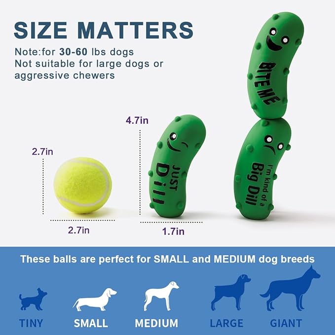 3 Pack Squeaky Dog Toys for Medium Dogs, Soft Latex Squeaky Dog Ball, Cute Funny Squeak Crunchy Pickle Pet Toys