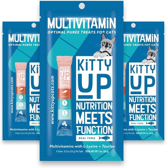 Lickable Cat Treats -Real Tuna Multivitamin Puree with Lysine & Taurine for Indoor Cats | Grain-Free, Squeeze Tube (12 Pack)