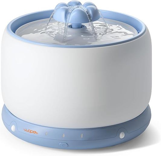 WOPET Wireless Cat Water Fountain, 3L/101oz W03 Stylish Ceramic Pet Water Fountain, 5000 mAh Battery Operated Cat Water Dispenser for Cats & Dogs, Ultra-Quiet, Easy to Clean and Assemble White Blue